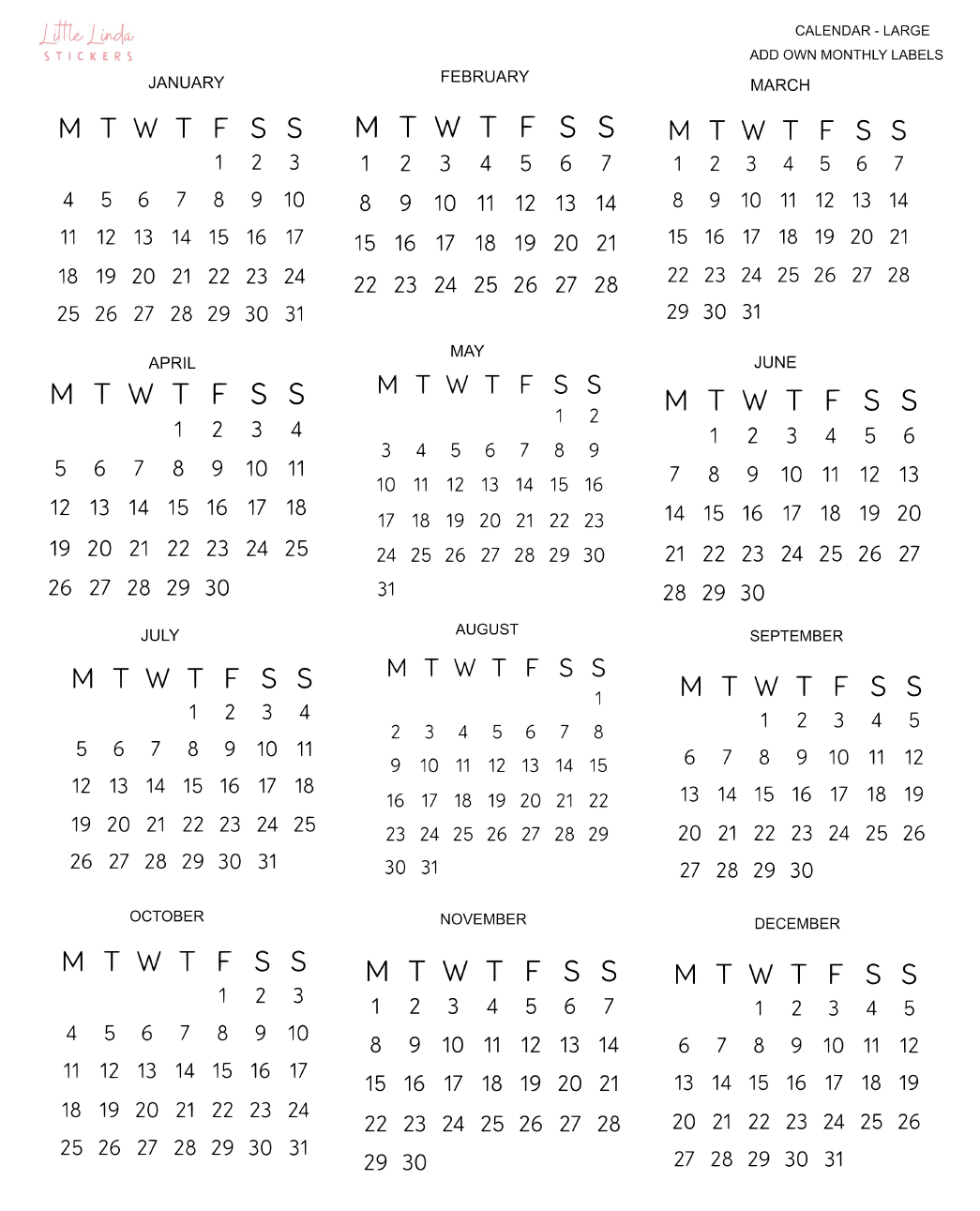 2027 | Calendars | The Basic Edit planner stickers, Large / Glossy