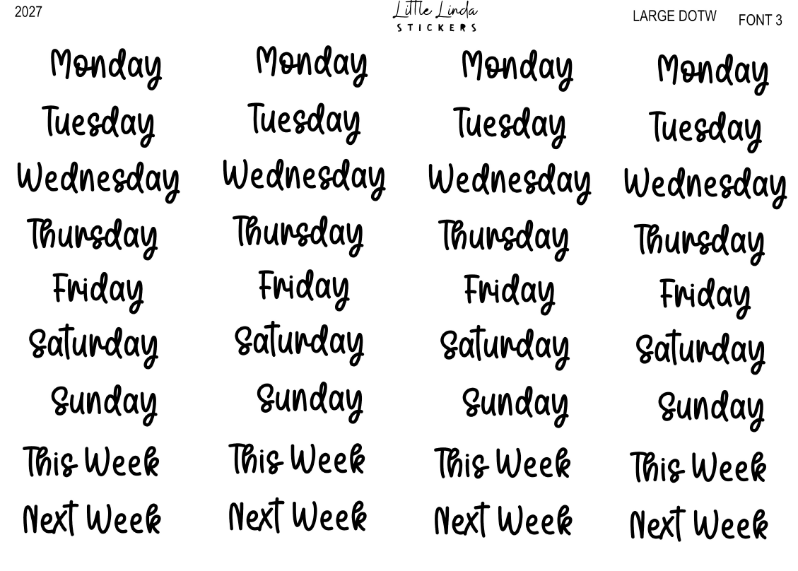 2027 | Days of the Week | The Basic Edit planner stickers, Font 3 / Large / Glossy