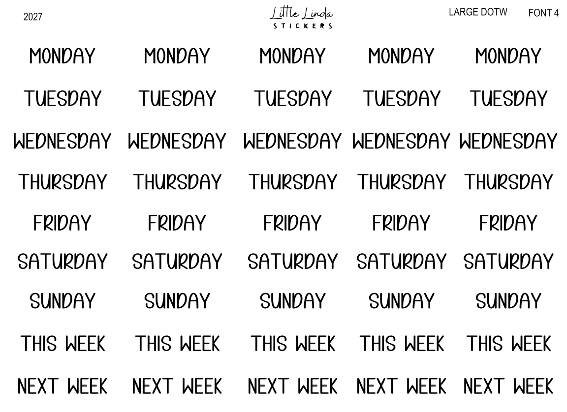 2027 | Days of the Week | The Basic Edit planner stickers, Font 4 / Large / Glossy