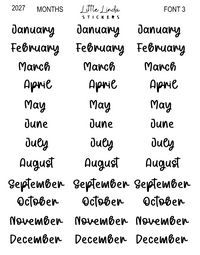 2027 | Months | The Basic Edit planner stickers, Small / Font 3 / Glossy