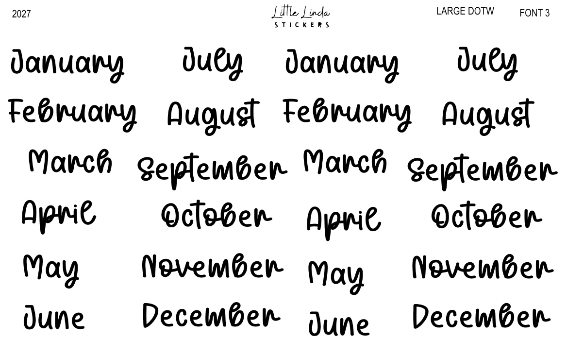 2027 | Months | The Basic Edit planner stickers, Large / Font 3 / Glossy