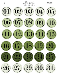 2027 | Date Numbers | The Basic Edit planner stickers, Moss / Glossy