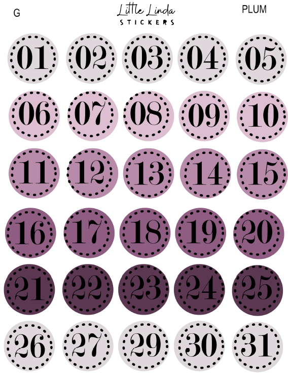 2027 | Date Numbers | The Basic Edit planner stickers, Plum / Glossy