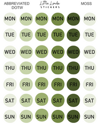 2027 | Days of the Week Dots | The Basic Edit planner stickers, Moss / Glossy