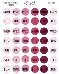 2027 | Days of the Week Dots | The Basic Edit planner stickers, Berry / Glossy