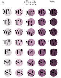 2027 | Fancy Days of the Week | The Basic Edit planner stickers, Plum / Glossy
