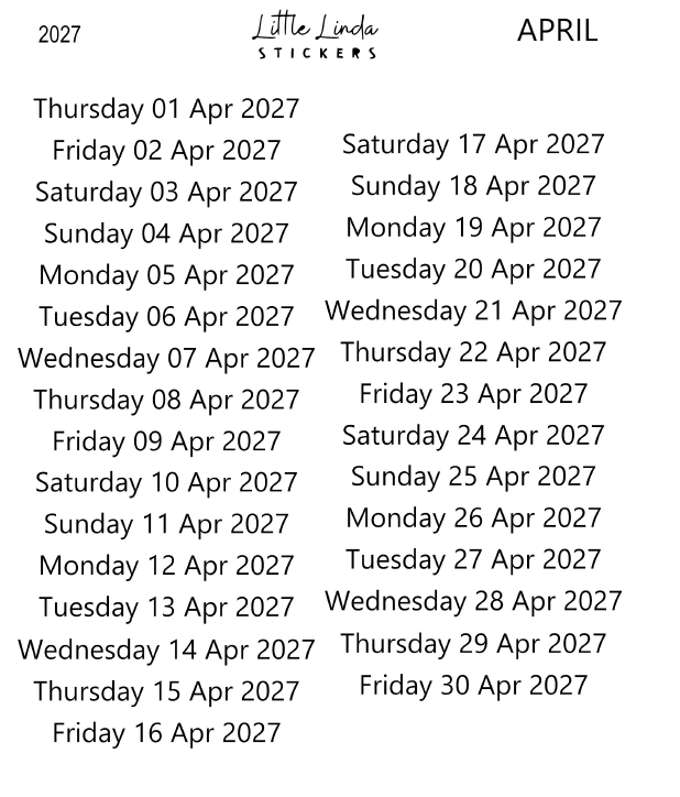 2027 | Daily Dates | The Basic Edit planner stickers, April / Glossy