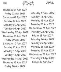 2027 | Daily Dates | The Basic Edit planner stickers, April / Glossy